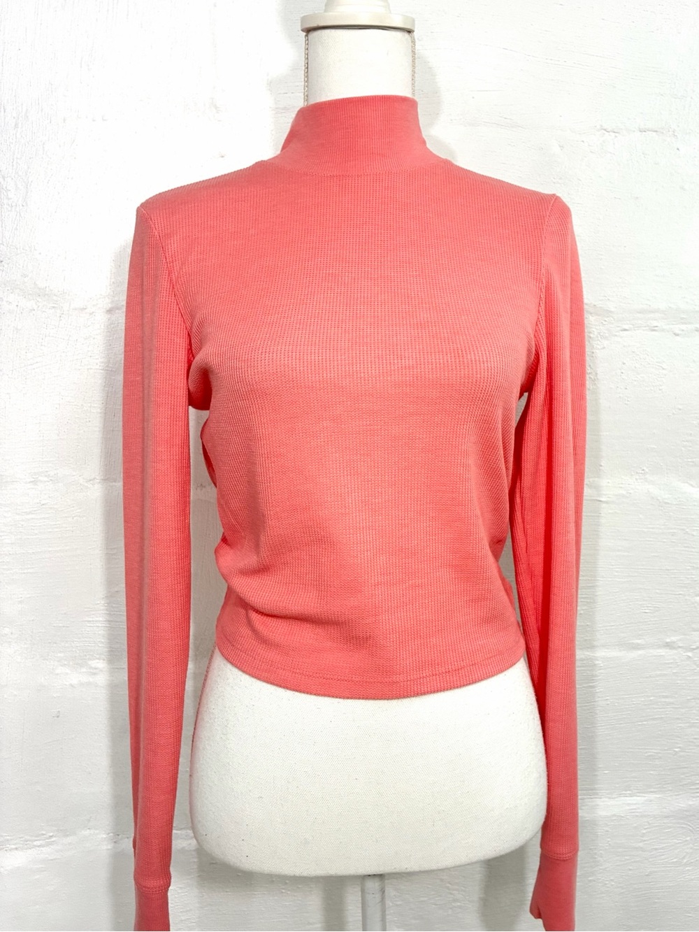 AMERICAN EAGLE WAFFLE KNIT MOCK NECK LONG SLEEVE TOP